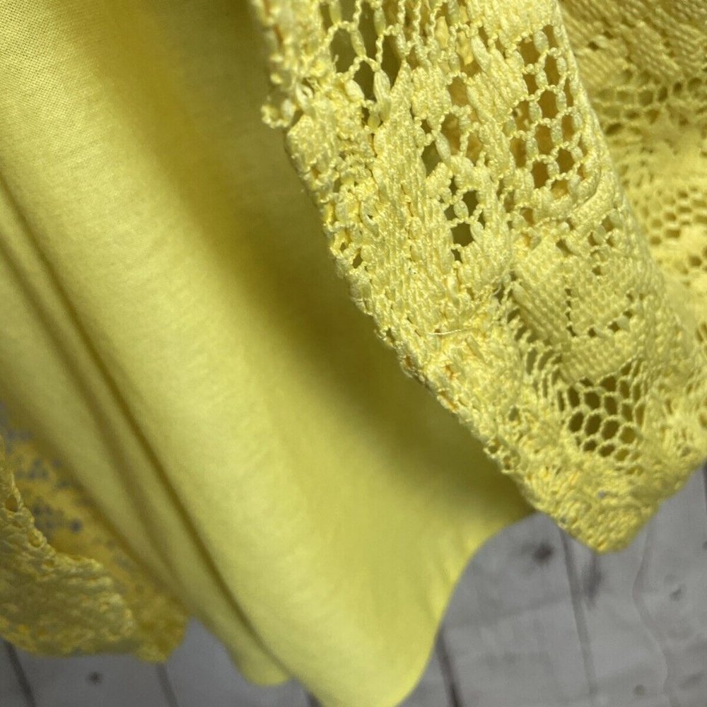George women size 12 yellow floral crochet lined strap mini dress - Picture 3 of 7